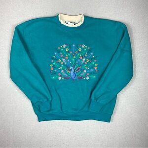 Vintage King Universal Sweatshirt Womens L Grandma Sweater Embroidered Peacock